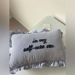 Viral in my self care era blue Striped Ruffle throw Pillow